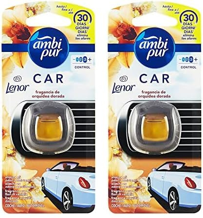 Ambipur Car Profumatore Auto Oro e Fiori di Vaniglia, 1 diffusore per 30 giorni (Confezione da 2)