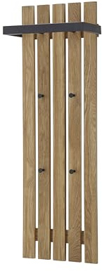 Robas Lund, Wandgarderobe/-paneel BANTRY, Eiche massiv, Natur geölt, 4 Haken mit Ablage/Stange, B/H/T: 40/120/22 cm