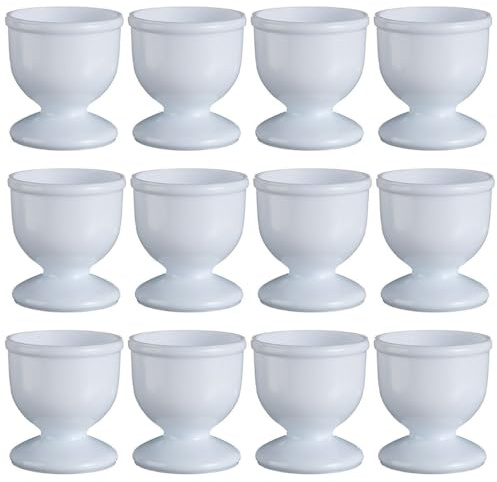 White Plastic Egg Cups 12Pcs 5cm Egg Poacher Cups Soft Boiled Eggs BPA Free Easy to Clean Boiled Egg Holder Stand Tabletop Breakfast Party Dinning