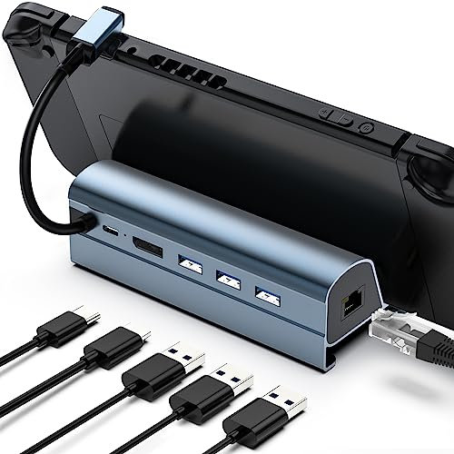 ZOVHYYA Estación de Acoplamiento 6 en 1 Compatible con HDMI 4K@60Hz, Puerto Ethernet Gigabit, Carga PD 60W, 3 Puertos USB 3.0 y Base Antideslizante para Steam Deck