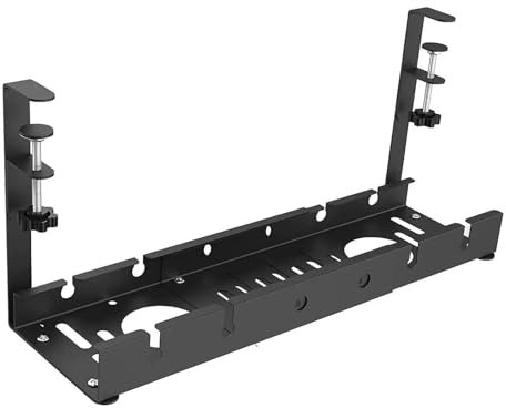 KVZJITSX Bandeja Portacables Bajo La Mesa Bandeja de Cables de Metal Extensible Debajo del Escritorio, sin perforación, con Abrazadera, Soporte de Cable de regleta retráctil para Cables(Black)