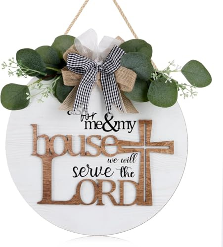 TOARTi House Wood Sign,3D As For Me And My House We Will Serve the Lord Religious Christian Door Decor,11.4 Farmhouse Bible Verse Scripture Wall Sign,Rustic Jesus Cross Decor for Home Office