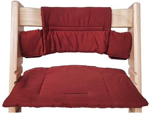 Kadem® Coussin d'assise 100 % coton bio - Classic - 2 pièces - Convient pour chaise haute Stokke Tripp Trapp - Lavable en machine - Fixation facile et rapide - Bordeaux