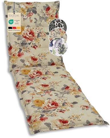 GO-DE Textil Bequeme und attraktive Polsterauflagen für Gartenliegen (Einzelset, Blumen bunt beige, Liegenauflage)