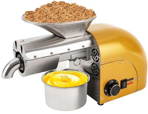 ZenSeFarin Pressa per Olio in Acciaio Inossidabile 1250W,Frantoio a Olio Elettrico Spremitura a Freddo/Caldo,Preriscaldamento 6 Minuti,Produzione Olio al 99% - 5 kg/H,con Controllo Temperatura,110V