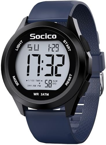 SOCICO Reloj Digital para Hombre, Deportivo, Militar, Resistente al Agua, Cronógrafo para Hombre con Iluminación LED, Alarma y Fecha (Azul)