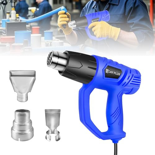 2000W Décapeurs Thermiques,Pistolet À Air Chaud avec 3 Buses,Double réglage de la température 300 & 600 ℃,pour rétrécir le PVC, décaper la peinture, faire de l'artisanat,Bleu