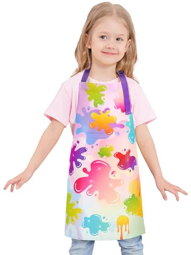 WERNNSAI Kids Art Apron for Girls - Slime Toddler Artist Aprons for Kids, Painting Art Smock Kitchen Chef Aprons for Children Cooking Baking Gardening Party Birthday Gifts Age 6-10 Years
