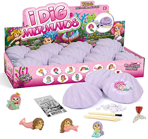 Byncceh Kit de Excavación Sirena para Niños – Cofre del Tesoro con 12 Juguetes de Sirena y 5 Pegatinas – Juego Arqueología Niños 6-12 Años – Regalo de Cumpleaños & Decoración de Fiesta