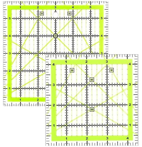 2 Stück Univeral Quilten Lineal, Quadratische 4,5 Zoll & 6 Zoll Patchwork-Regeln, Klare Acryl-Nähringel Kreative Grids-Regeln, Nähringel zum Schneiden von Quilts Nähen DIY Handwerk
