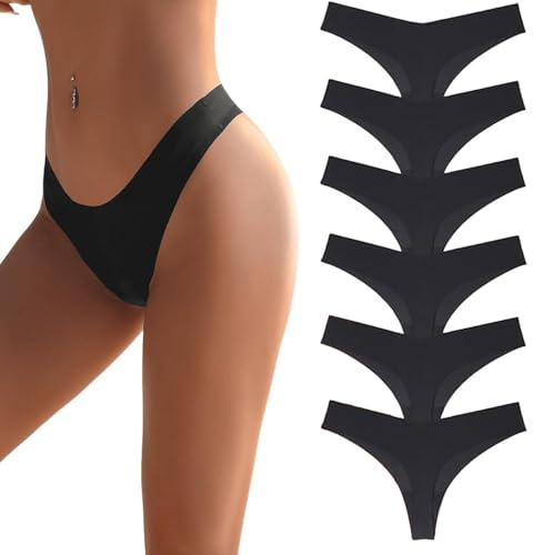 flintronic 6 Pack Seamless Women Thong Underwear, Sexy Ladies Panties, Comfortable Quality