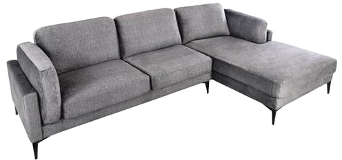 Riess Ambiente Design Ecksofa Manhattan - 295cm - dunkelgrau - Samt Federkern 3-Sitzer Couch mit Metallfüßen modern Wohnzimmer