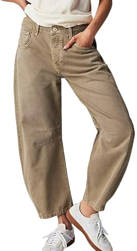 Jean Large Femme Machete, Pantalon De Travail Femme Taille Mi-Haute avec Poches Couleur Unie Jeans Coupe Ajusté en Denim Jambe Large Tendance DéContracté Ample Et Polyvalent Chic Et ÉLéGant Pants