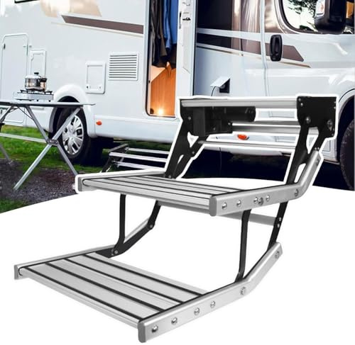 LSHFYV Marchepied Électrique Manuel Et Rabattable Pour Camping-Car, Escalier D'Entrée En Alliage D'Aluminium Anodisé Avec Bande LED, Modèle 2-Steps