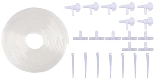 Rukjmqi Lot de 7 émetteurs d'irrigation goutte à goutte - Système d'irrigation de jardin avec tuyau de 7 m - Pour plate-bande surélevée, serre, en pot, parterre de fleurs, pelouse