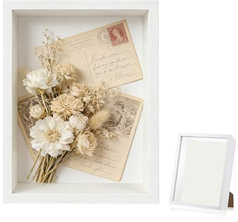 3D Shadow Box Frame, Deep Display Box for Wall Mount and Tabletop, Wooden Picture Frame for Handmade Crafts, Photos, Flowers, Tickets, White, 22 x 6.5 x 27 cm