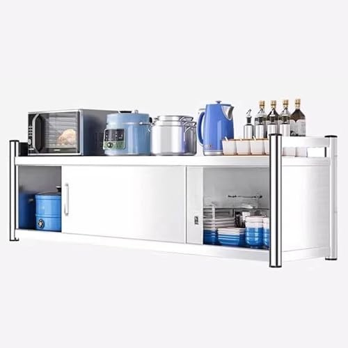 Metallschrank Mehrzweckschrank Metall Edelstahlkonstruktion 1- Oder 2-lagig Schiebetür Oberschrank Schraubbefestigung Möglich Tragkraft Pro Ebene: 50 Kg Küchenschrank(60 * 30 * 50cm)