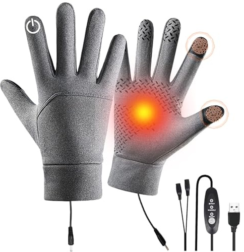 USB Heated Gloves, Touchscreen Heating Gloves for Men Women, 3 Speed Heating Waterproof & Upgrade Non-Slip Electric Heating Glove for Women Men Skiing Cycling Fishing
