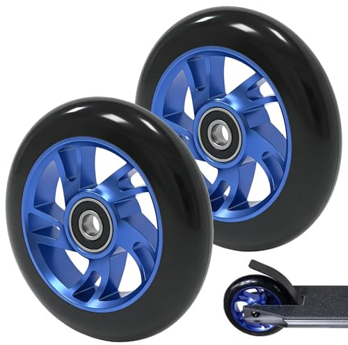 2 Stück 100mm Stunt Scooter Rollen Reifen Mit Felgen Aus Aluminiumlegierung Und Anti-Blockier, Scooter Räder Ersatzräder, Scoot and Ride Roller Zubehör für Allerlei Kickscooter
