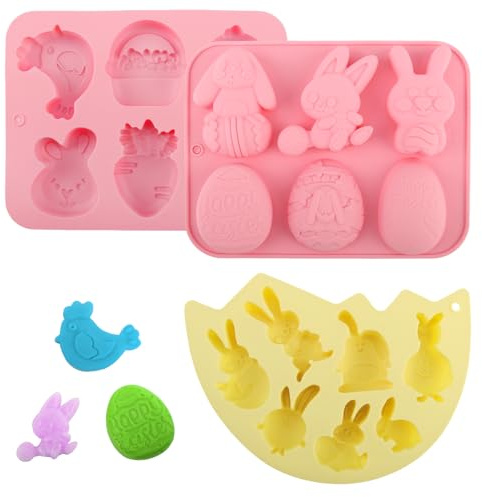 Sunyunze 3 Stück Backform Ostern Silikon Pralinenform Ostereier Osterhasen Form Schokolade Schokoladenform Osterhase für Ostern Schokoladenkuchen Dessert Mousse Gebäck Gelee Süßigkeiten