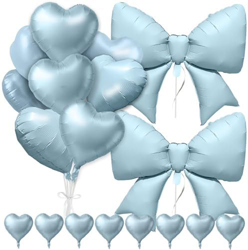 Ensemble Déco Fête Ballons Cœur Bleu Bébé : Ballons Cœur Bleu Bébé 18 Pouces (10 Pièces) & Ballon Arc en Feuille Bleu Clair Hélium 38 Pouces, Adapté Anniversaire, Saint-Valentin, Baby Shower, Mariage