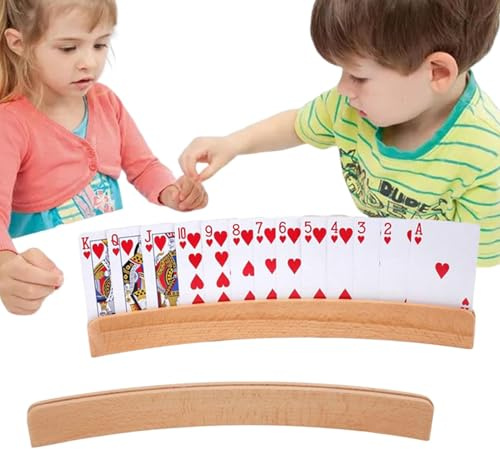 Spielkartenhalter aus Holz - Freihändige Kartenständer, 2-teiliges Poker-Rack-Tablett, langlebiges Spielzubehör | Bequemes Kartendisplay für Pinochle Poker Bridge Kinder Erwachsene An
