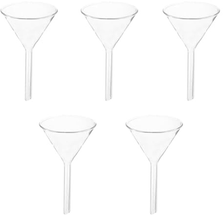 NUOBESTY Embudo Triangular de Vidrio 60 Mm 5 Piezas para Laboratorio, Embudo de Alimentación Química Reutilizable, Herramienta Analítica para Líquidos y Sólidos, Lavable y Ligero