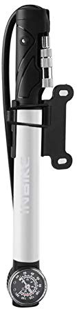 MAMJENNI Mini Bomba de Bicicleta portátil de Alta presión, Bomba de Marco de neumático de Bicicleta, Compatible con Presta Schrader con manómetro para Bicicletas de montaña y de Carretera (Plata)