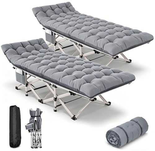 Asdsed Feldbett Klappbar mit Matratze – 7-Zonen Campingbett 200 kg XXL, Wende-Auflage 2-in-1 Sommer & Winter, Schwerlast Gästebett für Outdoor, Innen, Garten & Zelt, 2 Stück, Grau+Grau