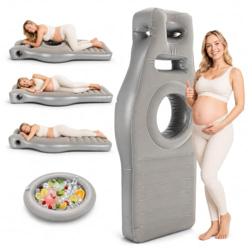 Normodic Matelas gonflable pour femmes enceintes avec ouverture ventre, matelas gonflable de grossesse en PVC épais floqué pour tout le corps, aide à la natation pour les dormeurs sur le ventre