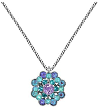 Konplott: Kette/Anhänger Lost Garden big, aufwendig gestalteter Blüten-Kristall-Anhänger mit Kette, für Damen/Frauen (blau-grün-lila)