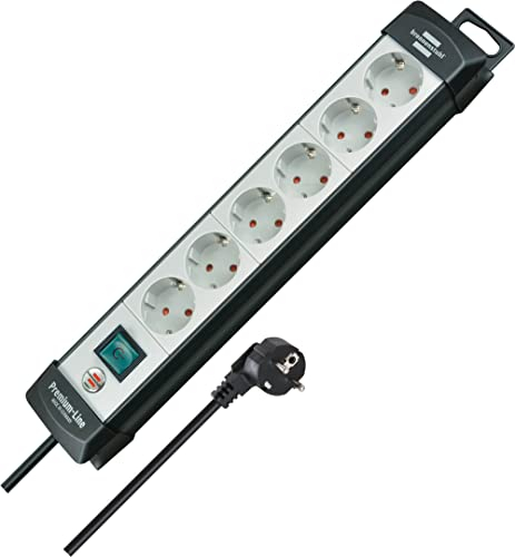 Brennenstuhl Premium-Line Steckdosenleiste 6-Fach (Mehrfachsteckdose mit Schalter und 5m Kabel - 45° Anordnung der Steckdosen, Steckdosenleiste Wandmontage, Made in Germany) schwarz/grau