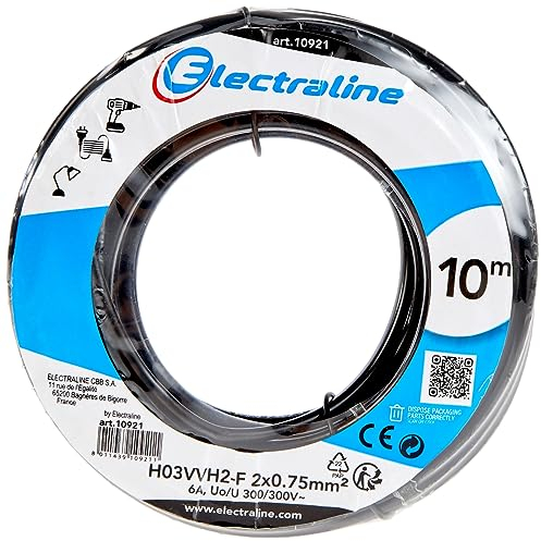 Electraline 10921 Piattina Indivisibile H03VVH2-F, Sezione 2x0.75 mm, 10 mt, Nero