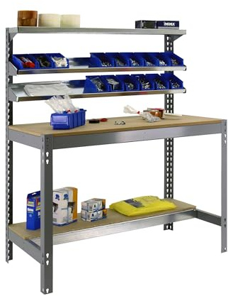 Simon Rack Banco de Trabajo Taller, Capacidad Carga 600 kg, 1445x1510x760 mm, Mesa de Trabajo, Gris/Madera - BT1