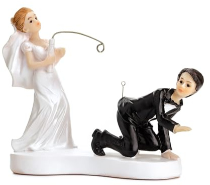 Funny Bride and Groom Cake Topper, Bride Fishing for Groom
