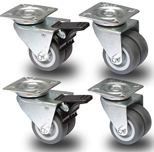 PRIOstahl® - Juego de ruedas dobles para aparatos, ruedas giratorias, 50 mm, 2 ruedas giratorias y 2 ruedas giratorias con freno (4 ruedas)