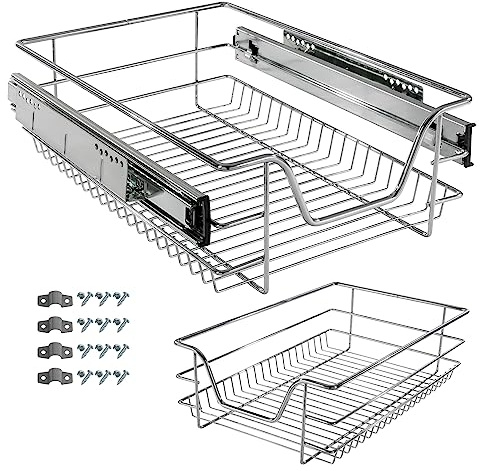 Arebos Cajón telescópico: para armarios de 30, 40, 50 o 60 cm de ancho/cromado/set a elegir: cajón de cocina, cesta extraíble, armario extraíble, separadores para cajones de armarios de cocina/40 cm