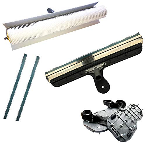 Green Home Rouleau débulleur 50 cm Rouleau à pointes 11 mm avec protection anti- éclaboussures et chaussures en nylon à pointes et raclette crantée revêtement inclus dans un ensemble