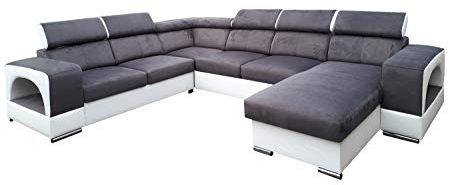 All4All Ecksofa mit Schlaffunktion Rodrigo Pano - Sofa mit Bettkasten - XXL Sofa 326 cm x 264 cm - Wohnlandschaft U-Form - Groß -Schlafsofa - Grau/Weiß - Farbe wählbar - Seite Rechts 19