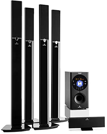Auna Areal 653 Edition- Home Teather 5.1, Surround 5.1 Wireless, Sistema di Altoparlanti, Subwoofer Bassreflex Sidefiring, Bluetooth, USB, AUX, SD, Jack Microfono, Nero