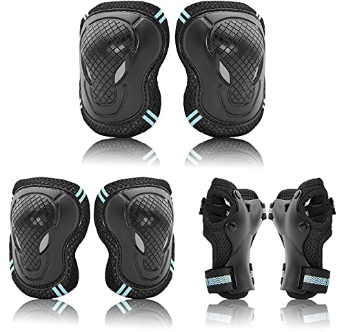 Juego de equipo de protección para adultos y jóvenes, rodilleras, coderas, muñequeras 6 en 1 para monopatín, patines en ruedas, bicicleta, scooter, patinaje en línea, bicicleta, BMX (azul, S)