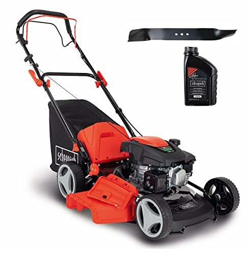 Scheppach Tondeuse à essence MS161-46 - Largeur de coupe 46 cm - Bac de ramassage 55 litres - Réglage en hauteur 7 positions - Fonction mulching - Ejection latérale - 2nde lame & huile moteur incluses