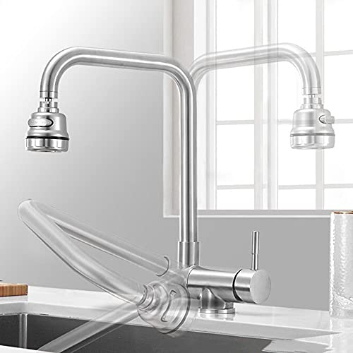 Wasserhahn Küche Klappbar vor Fenster, Küchenarmatur Edelstahl 360° Schwenkbar Warm und Kalt 3 Modelle Düsen Mischbatterie Küche-Gebürstet