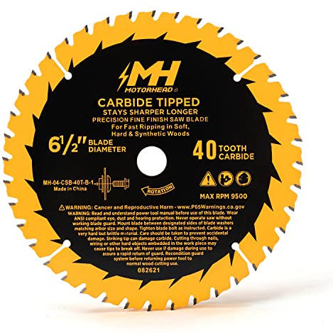 MOTORHEAD 6-1/2-Inch 40-Tooth Precision Fine-Finish Tungsten Carbide Tip Circular Saw Blade, Thin Kerf, Non-Stick, Corrosion-Resistant, 5/8” Arbor, Universal: Corded & Cordless, 40T, USA-Based Support