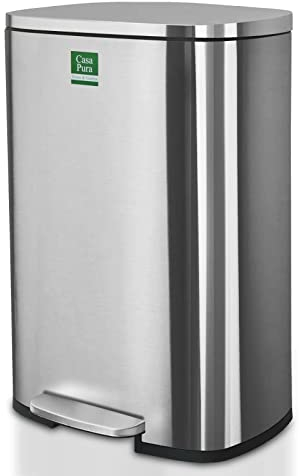 casa pura | Poubelle en acier inoxydable | Système de tri des déchets pour la cuisine - Poubelle à pédale avec poignée de transport | Dustin - Acier inoxydable, 50 Litres
