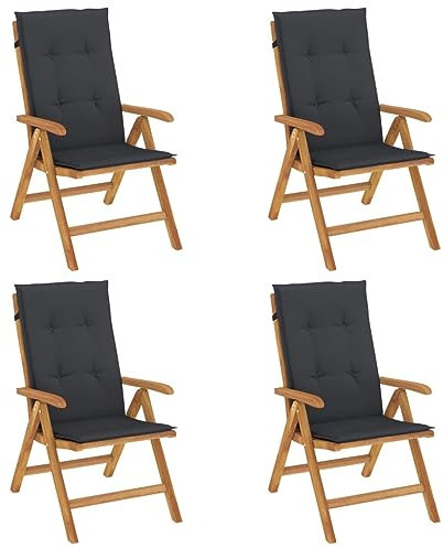 Tidyard 4X Verstellbare Gartenstühle mit Kissen Gartenstuhl Verstellbar Stuhl Klappsessel Klappstuhl Campingstuhl Hochlehner Stühle Garten Relaxsessel Gartenmöbel Massivholz Teak