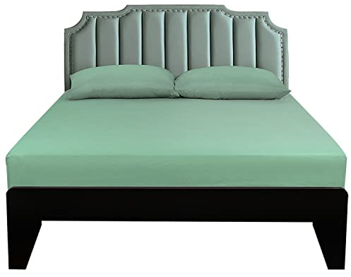 Lirex European Single Fitted Sheets 90x200,100% Cotton 300 Thread Count Soft Breathable Deep Pocket up to 12 / 30cm,Light Green