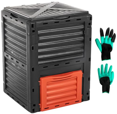 Idzo 80 Gallons Capacity Garden Compost Bin Outdoor, High-Density Polyethylene Outdoor Composter Bin with Efficient Aeration System for Quick Composting, Space-Saving
