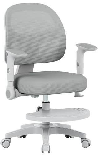 MARK ADLER Junior 5.0 – Sedia scrivania bambini ergonomica – Poltrona bambini girevole con poggiapiedi regolabile - Braccioli regolabili – Per studio e cameretta - Bambini dai 6 anni in su - Grigio
