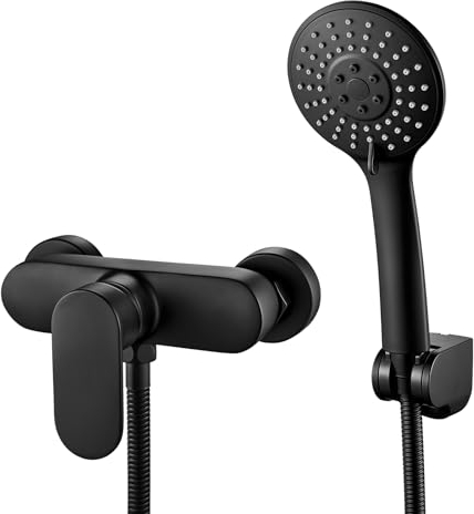 Rehomthy Schwarz Duscharmatur mit Handbrause, Mischbatterie für Dusche Set mit Einhand-Brausearmatur, 3 Funktionen Duschbrause und 1.5m Schlauch